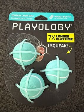 Playology Teal Squeaky Chew Balls - 3 Pack